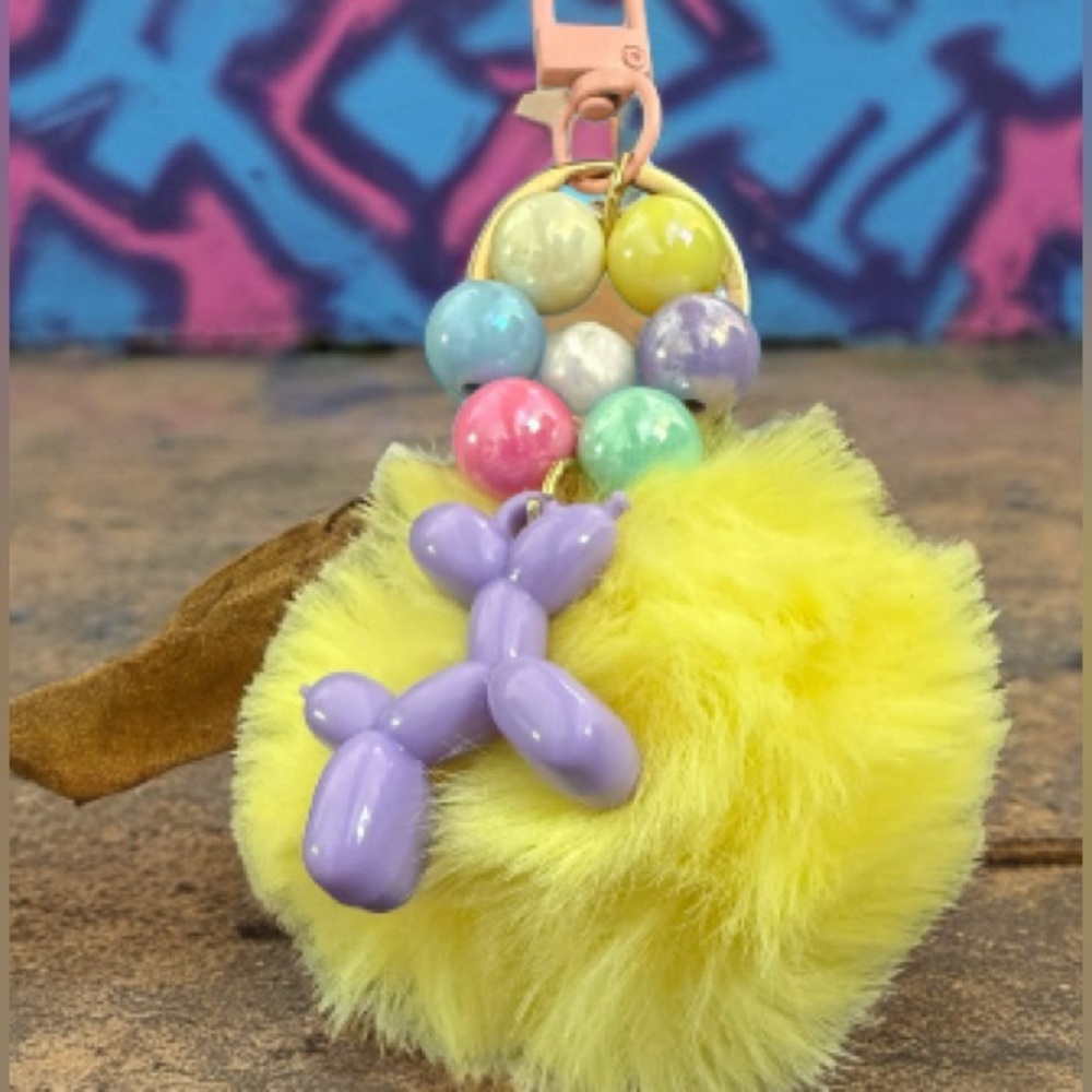 Yellow and Purple Kids Pom Pom Bag Charm